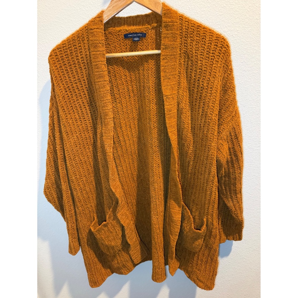 American Eagle Burnt Orange Chunky Knit Open Front Cardigan Sweater Medium